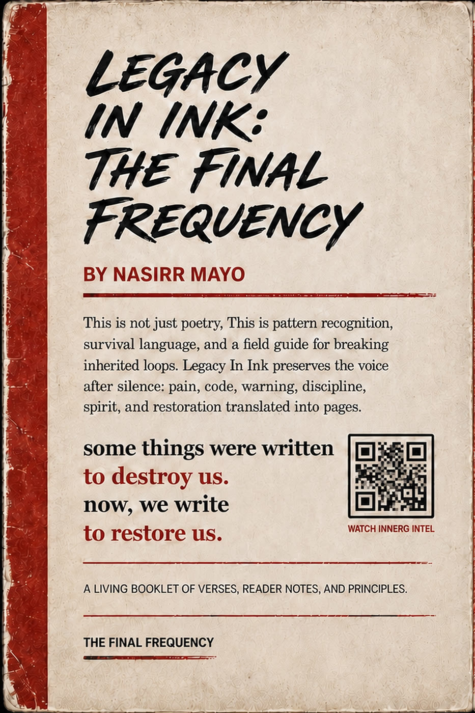 Back cover of Legacy In Ink: The Final Frequency with the InnerG Intel QR code