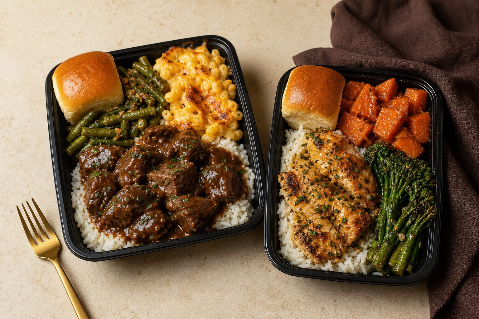 Steak tips and garlic herb chicken dinner platters with homemade sides
