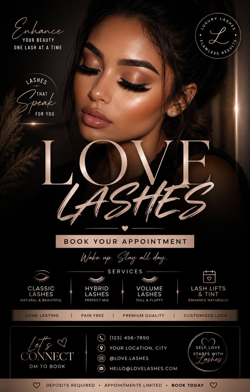 Love lashes beauty flyer template preview