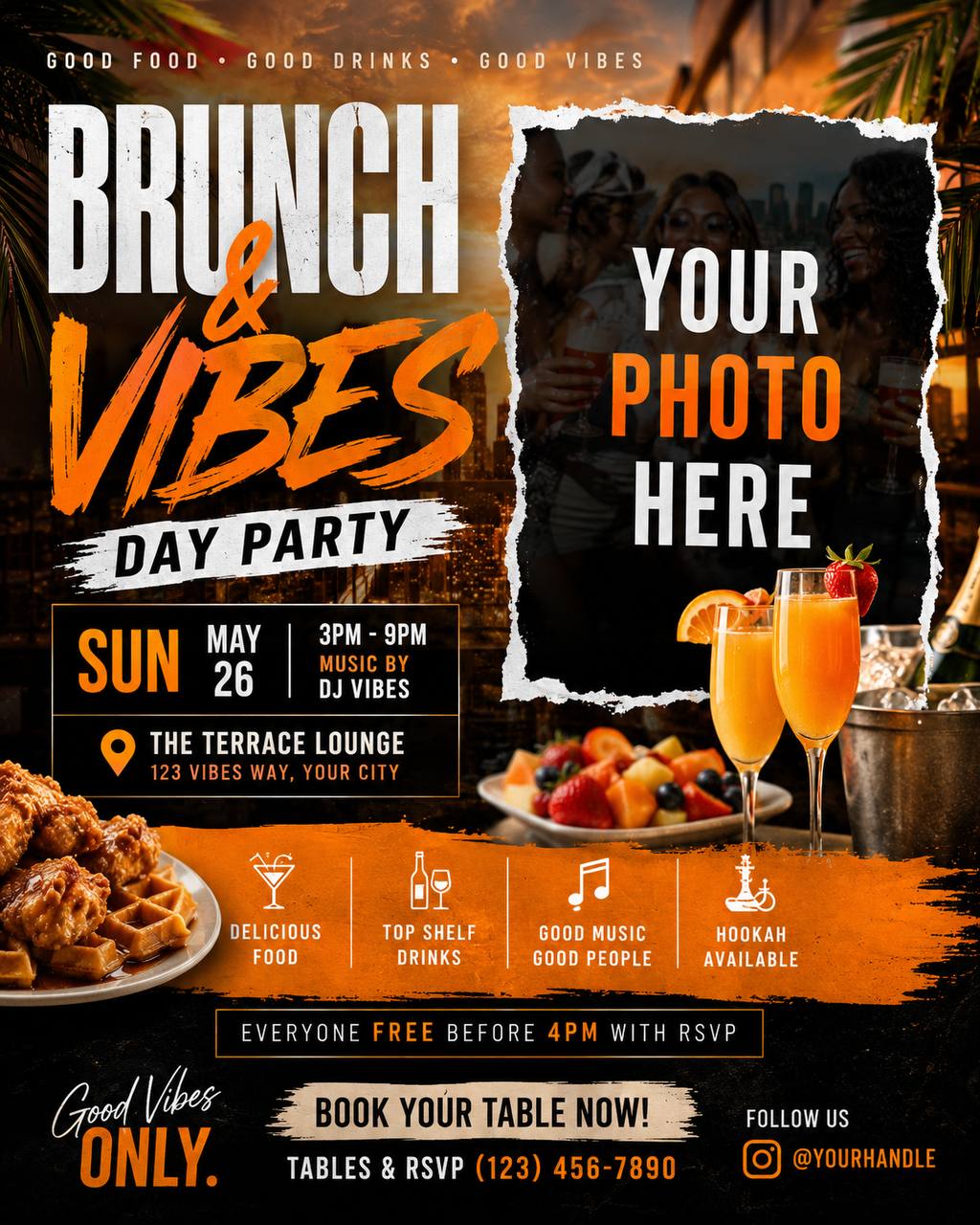 Brunch and Vibes day party flyer template preview