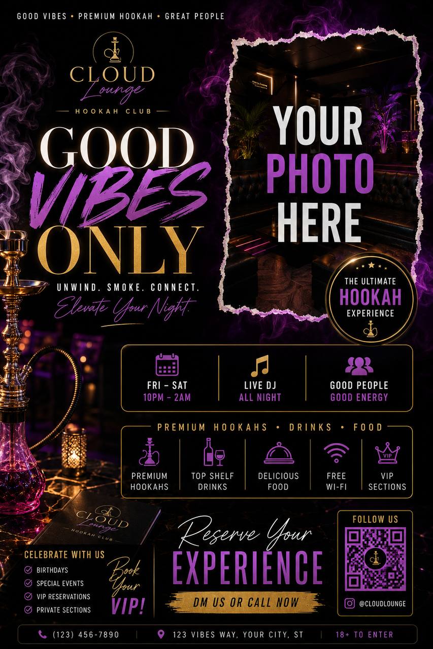 Cloud Lounge hookah flyer template preview